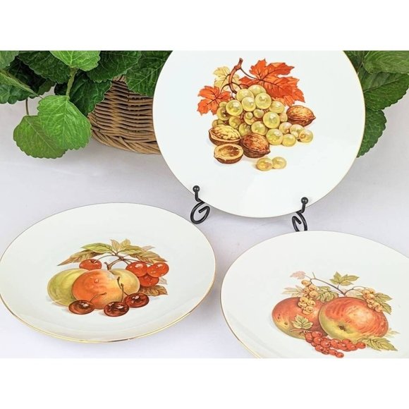 Set of 3 White Porcelain Collectible Plates | Autumn Harvest Fall Apples Grapes - Picture 6 of 10
